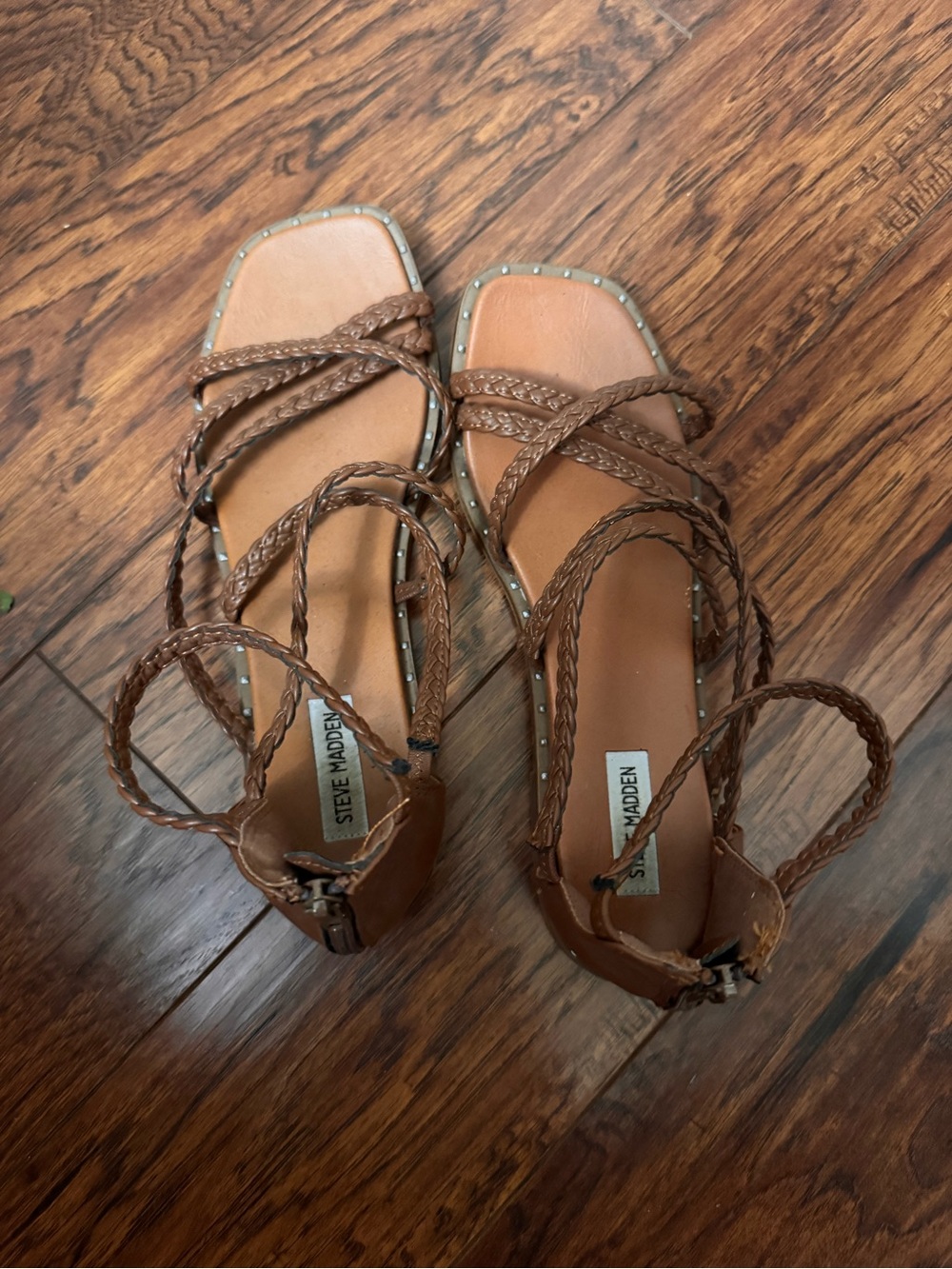 Steve Madden Tan Braided Strappy Sandals with Stud Trim